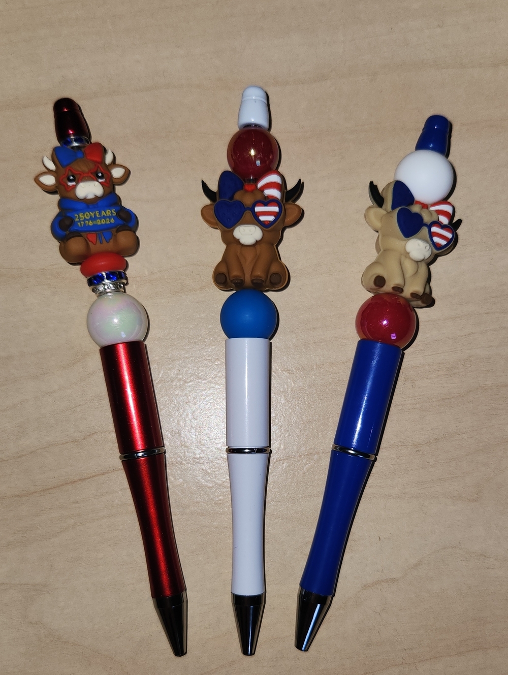 💥Red, White, And MOO!💥 3 Highland Cow Beaded Pens, IndePENdence Day, July 4th